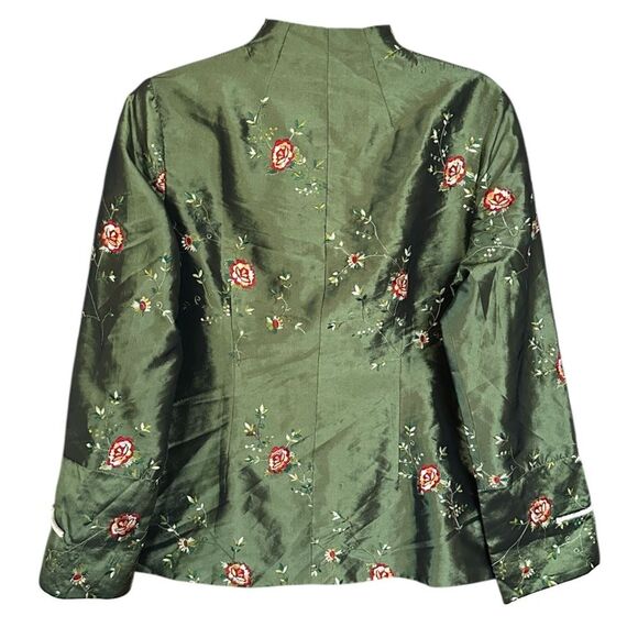Vintage Green Silk Blend Asian Jacket Fully Lined. Embroidered. Size 10 - Picture 2 of 7